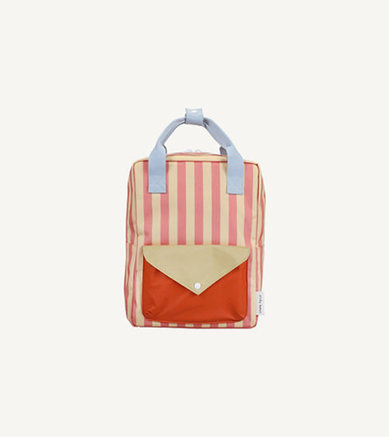 Coral Pink and Sandy Yellow Stripes Wonders of the Deep Sea Backpack by Sticky Lemon