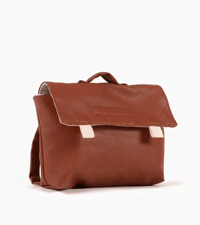 Brown Leather Backpack for Baby Dolls by Minikane