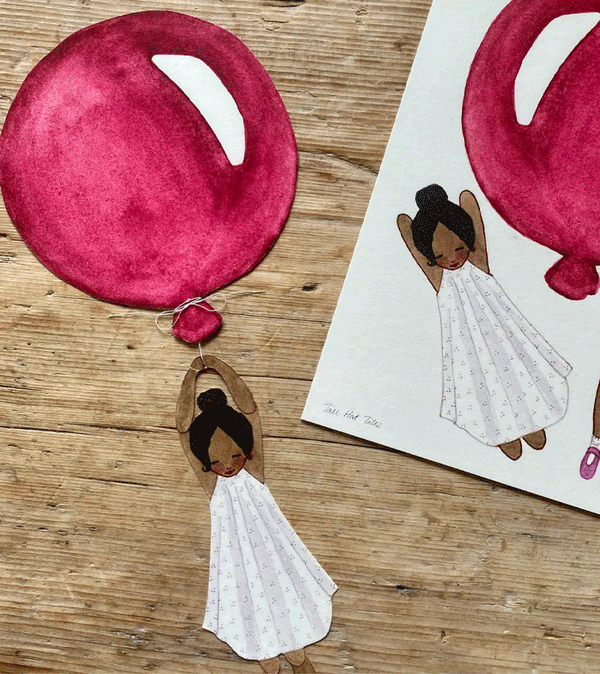 Paper Decoration to Hang Girl with Pink Balloon by Tall Hat Tales