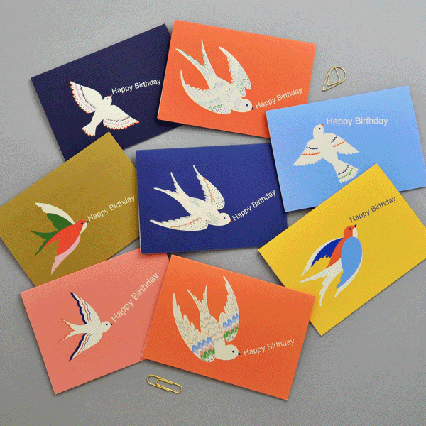 Happy Birthday Bird Notecard Set by Elvira van Vredenburgh