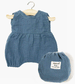 Noa Romper in Blue Cotton Gauze with Pouch or Baby Dolls by Minikane