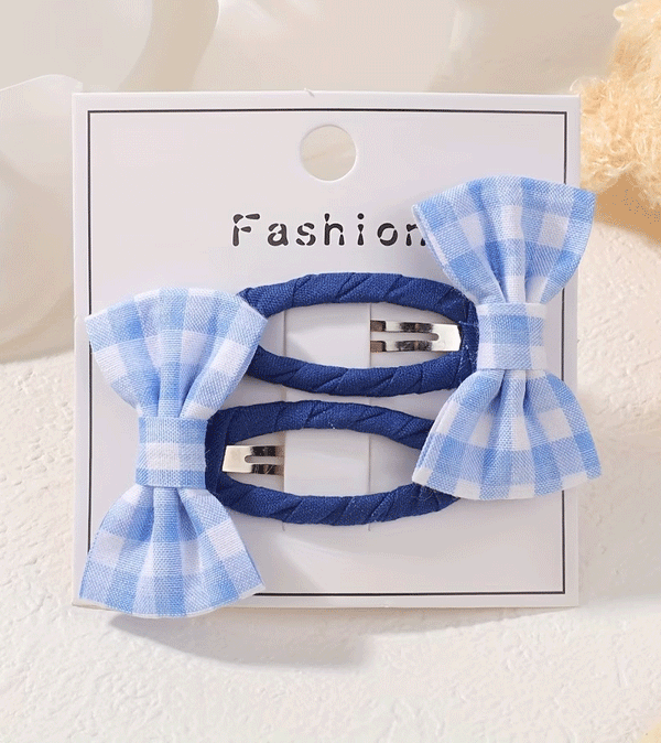 Set of 2 Blue Check Bows Hair Clips