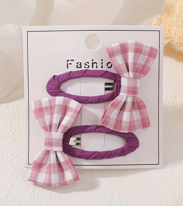 Set of 2 Rose Check Bow Hair Clips