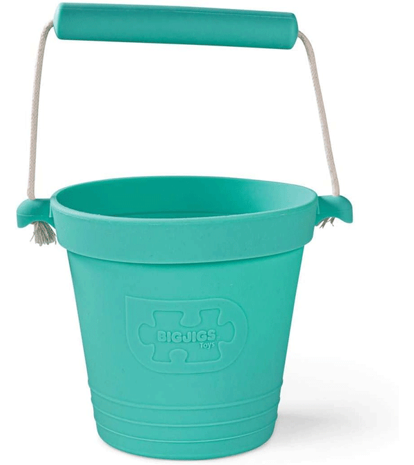 Eggshell Green Foldable Silicone Bucket by Bigjigs Toys