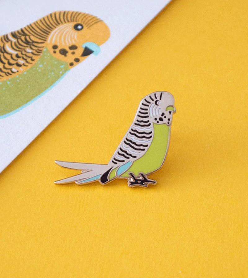 Green Budgie Enamel Pin by Bobbie Print