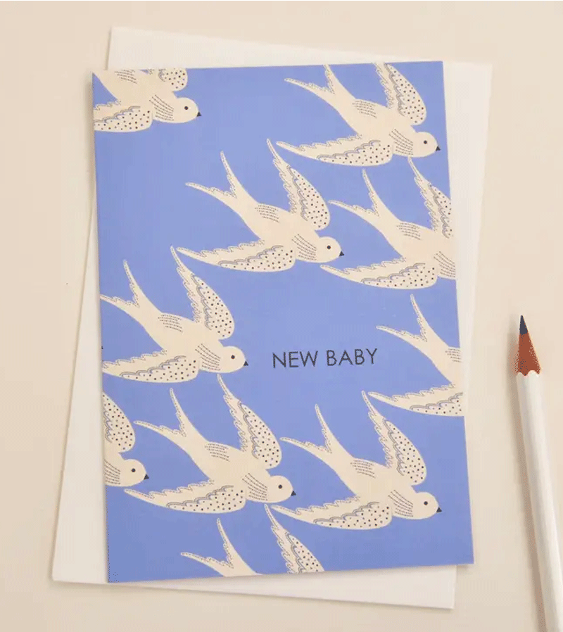 Blue Birds New Baby Card by Elvira van Vredenburgh