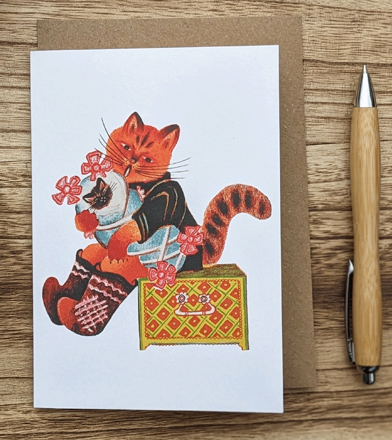 Ginger Cat with Baby Kitten Greeting Card by Kapelki Art