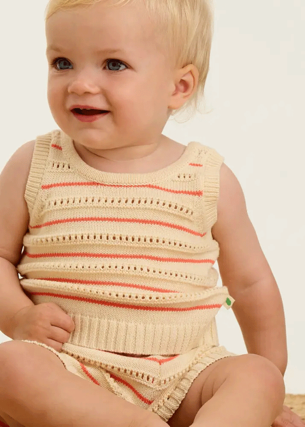 Cala Coral Stripe Knit Baby Top by Bonnie Mob