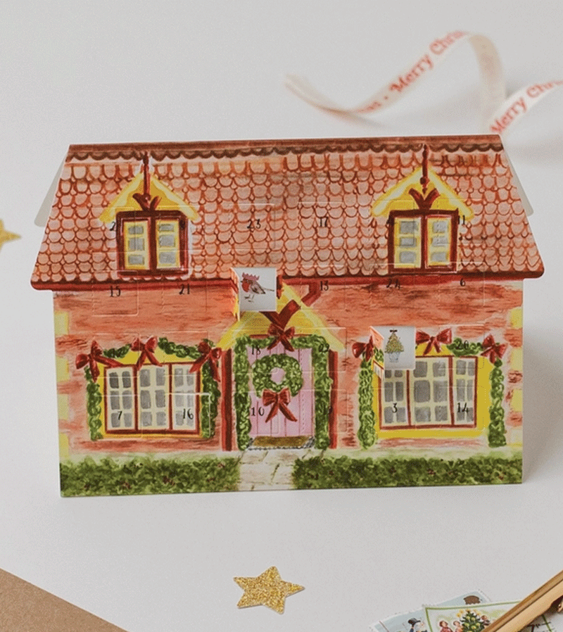 Cosy House Advent Calendar Christmas Card by Western Sketch