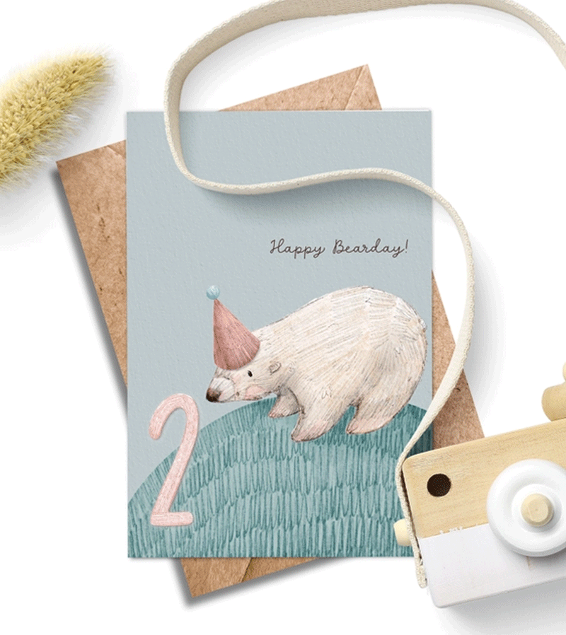 Age 2 Bear Birthday Card by Ilana Ewing Designs