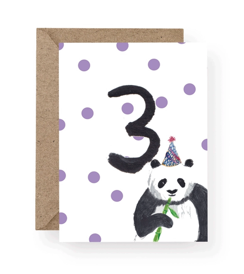 Age 3 Panda Birthday Card by Western Sketch