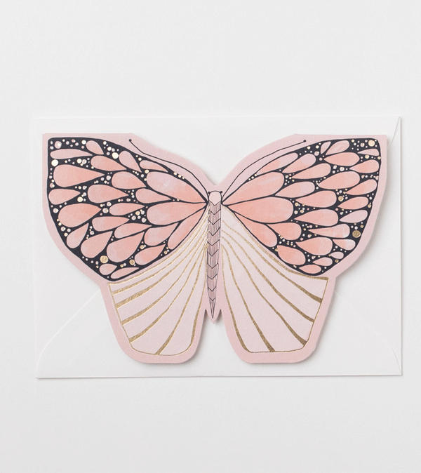 Pink Butterfly Foiled Greeting Card by Katie Housley