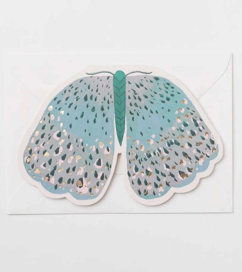 Turquoise Butterfly Foiled Shaped Greeting Card