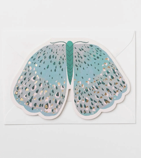 Turquoise Butterfly Foiled Shaped Greeting Card