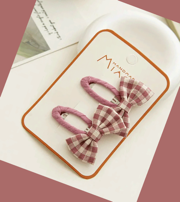 Set of 2 Rose Check Bow Hair Clips