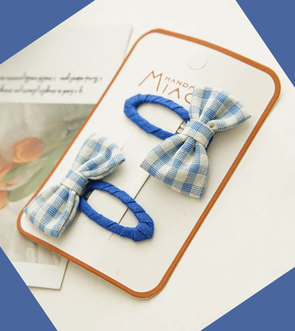 Set of 2 Blue Check Bows Hair Clips