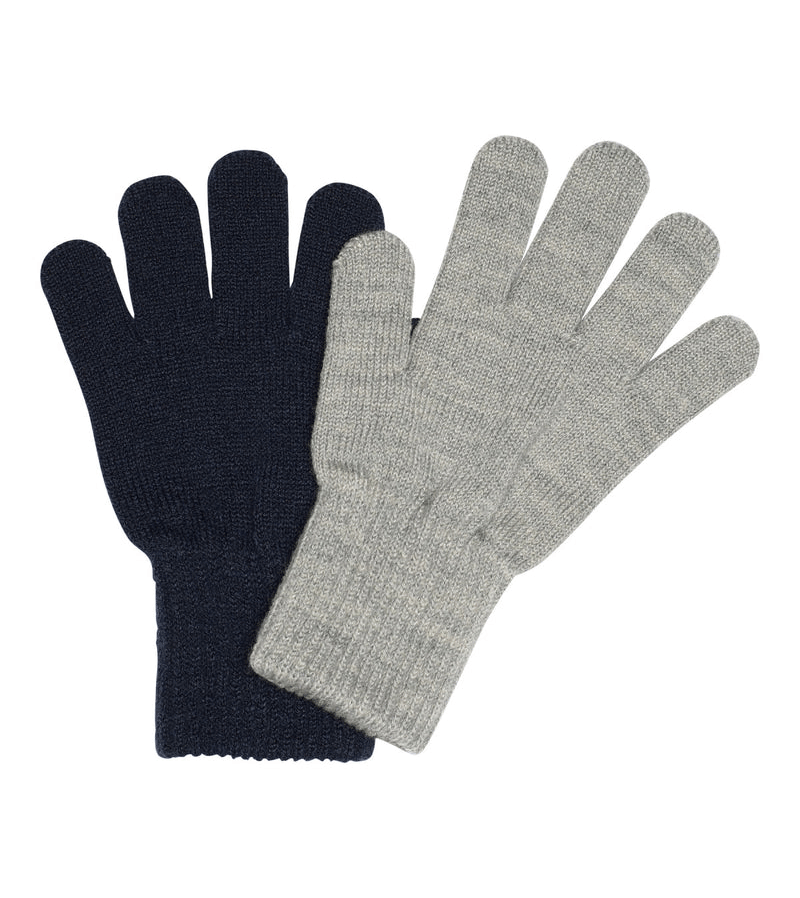 Grey and Blue Set of 2 Pairs of Wool Mix Gloves by Melton