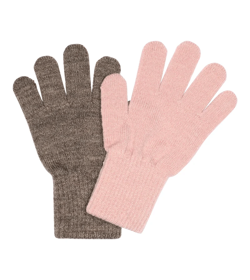 Brown and Rose Set of 2 Pairs of Wool Mix Gloves by Melton