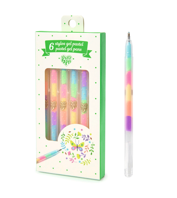 6 Pastel Rainbow Gel Pens by Djeco Lovely Paper