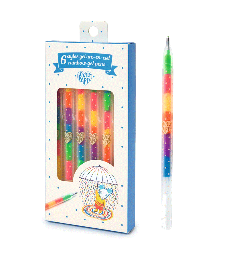 6 Rainbow Gel Pens by Djeco Lovely Paper