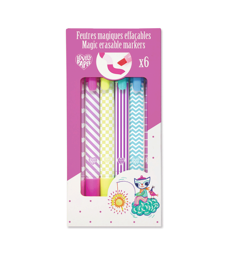 Set of 6 Magic Erasable Markers  by Djeco Lovely Paper