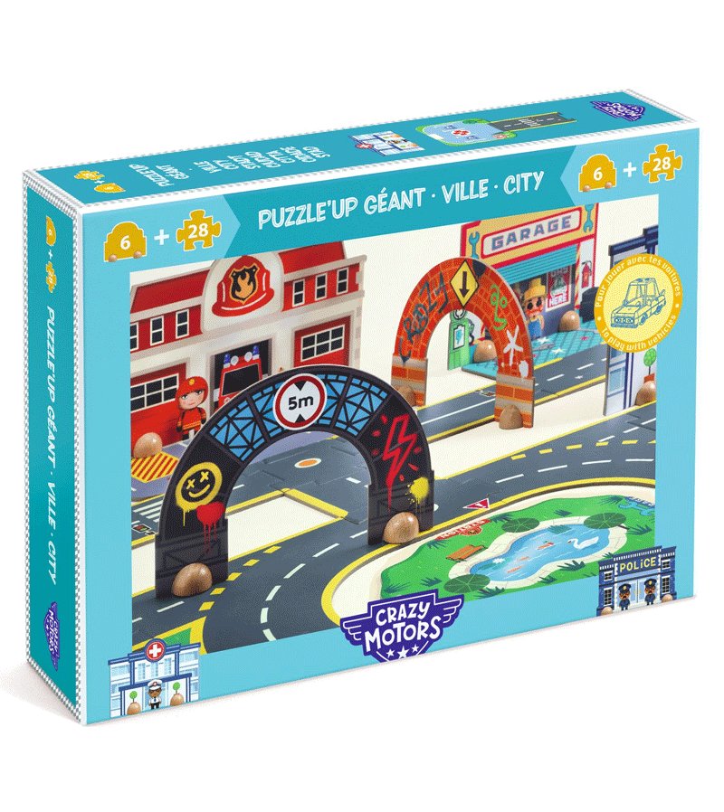 28 + 6pcs Giant City Crazy Motors Puzzle by Djeco
