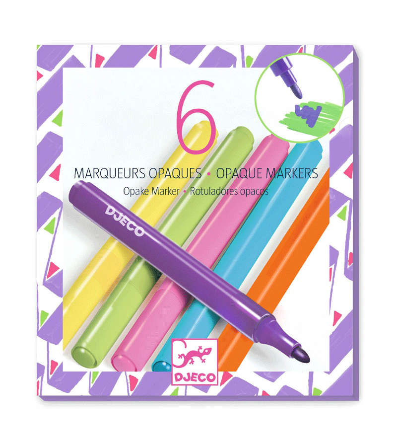 Set of 6 Opaque Marker Pens 1980s by Djeco