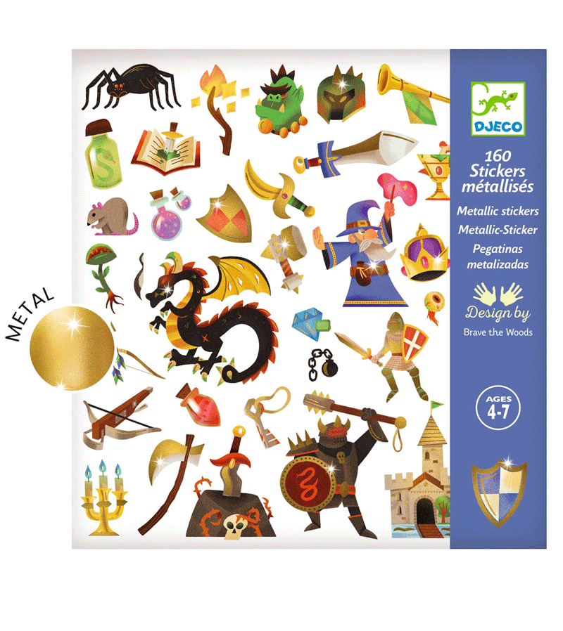 160 Medieval Fantasy Metallic Stickers by Djeco