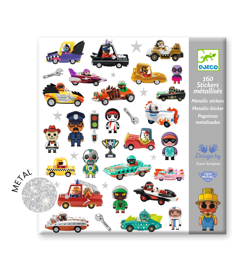160 Metallic CRAZY MOTORS Stickers by Djeco