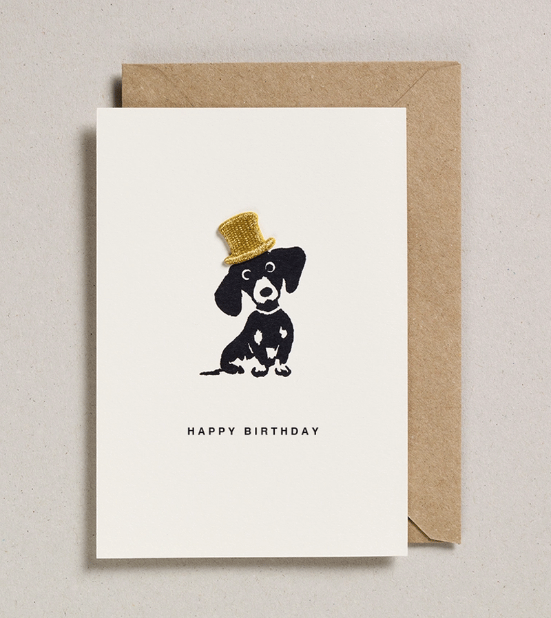 Sausage Dog in Top Hat Iron on Charm Card by Petra Boase