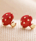 Red Enamel Mushroom Stud Earrings in Gold by Lisa Angel