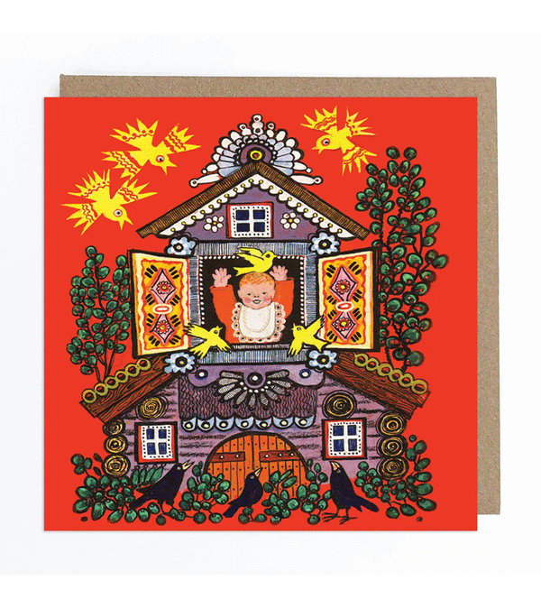 Happy Baby in the Window Greeting Card by Kapelki Art