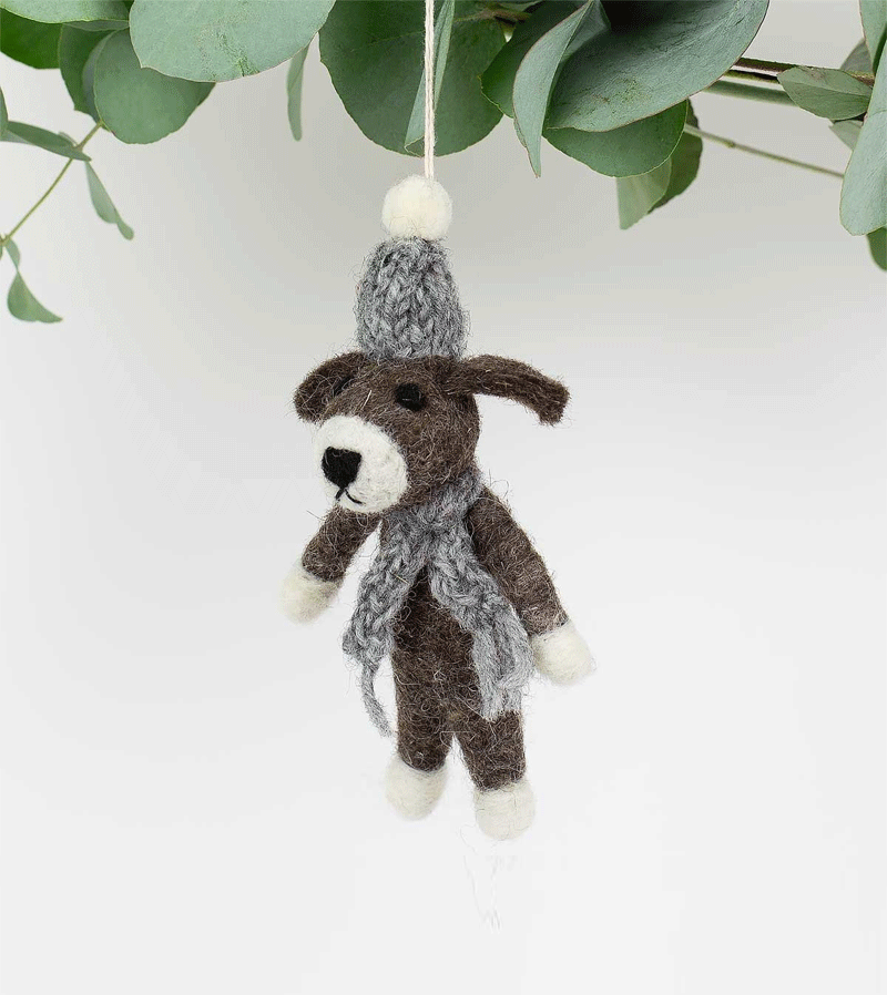 Dog in Hat and Scarf Felt Ornament by AfroArt