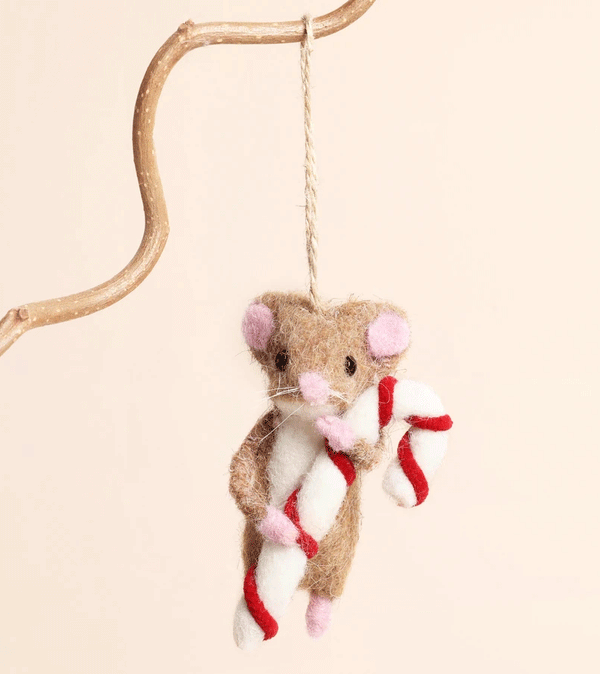 Felt Candy Cane Mouse Hanging Decoration