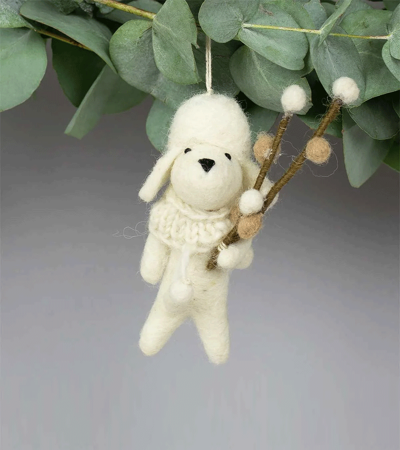 Poodle Dog with Willow Ornament Felt Ornament by AfroArt