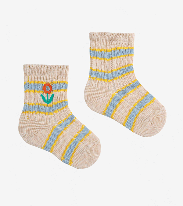 Flower Stripes Short Socks by Bobo Choses