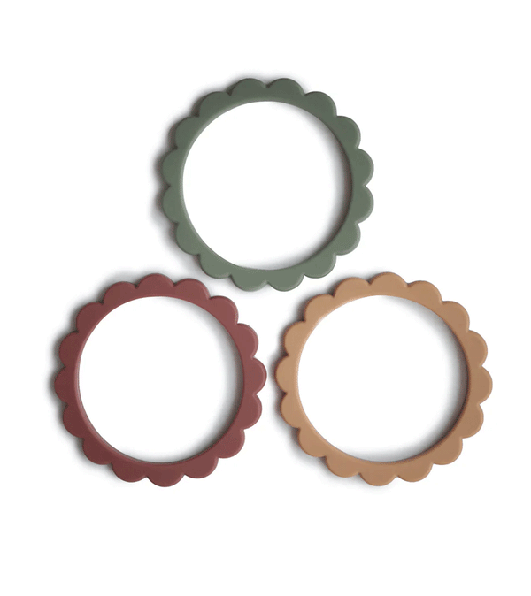 Set of 3 Flower Teether Bracelets in Dried Thyme, Berry and Natural by Mushie