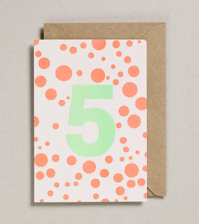 Age 5 Riso Birthday Number Card by Petra Boase