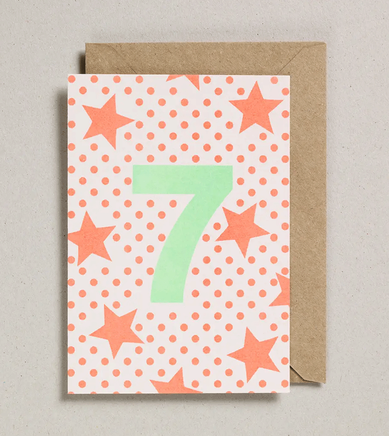 Age 7 Riso Birthday Number Card by Petra Boase