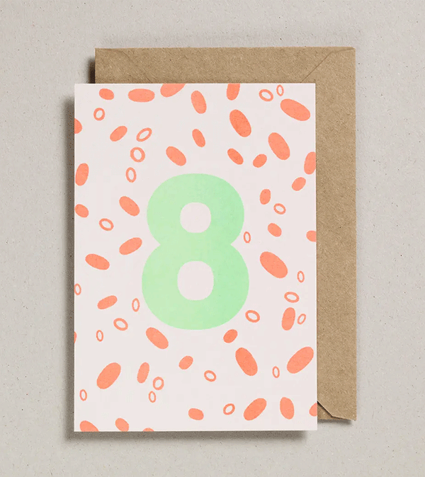Age 8 Riso Birthday Number Card by Petra Boase