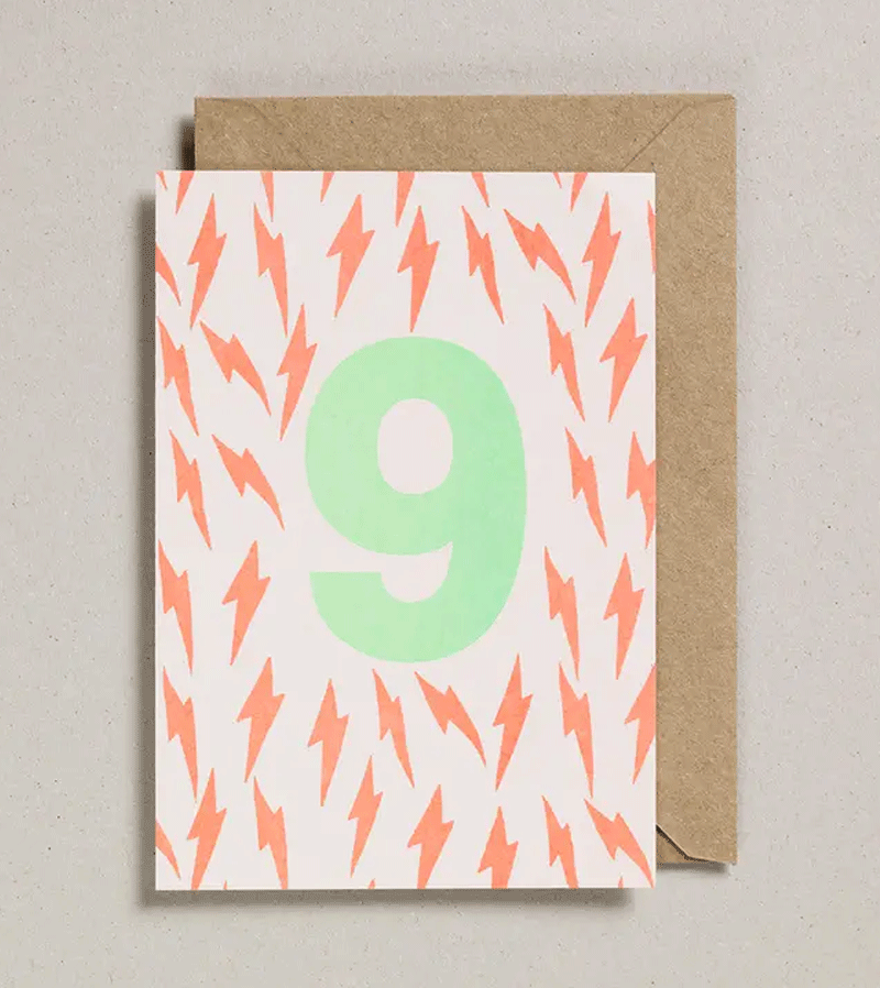 Age 9 Riso Birthday Number Card by Petra Boase