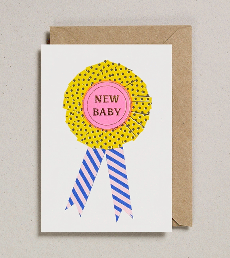 New Baby Rosette Riso Card by Petra Boase