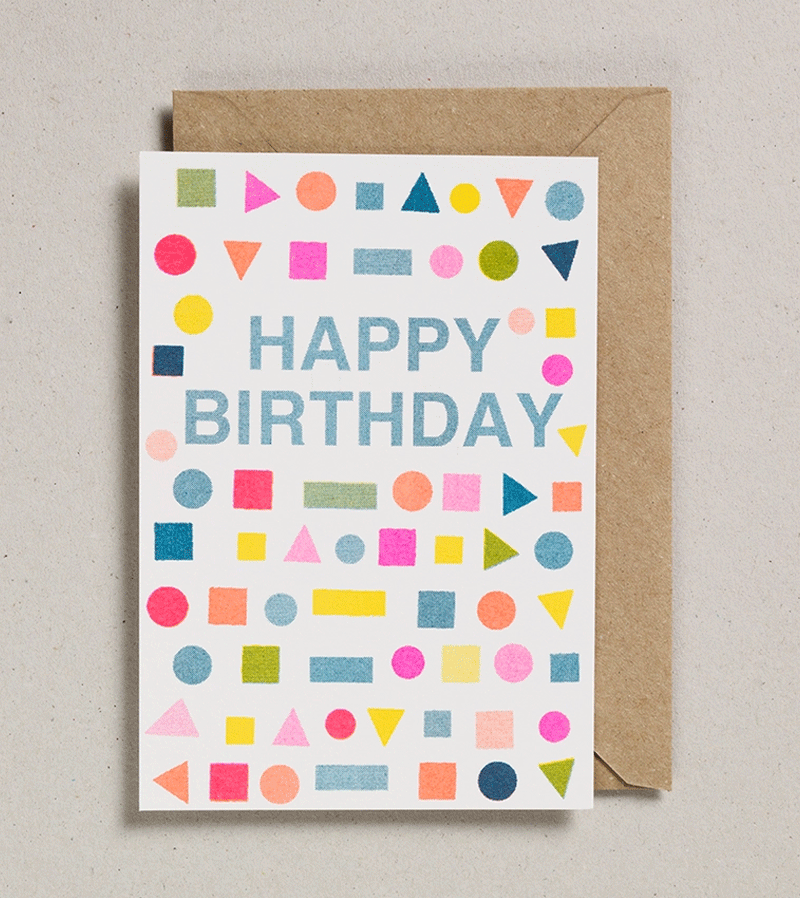 Happy Birthday Shapes Riso Papercut Card by Petra Boase