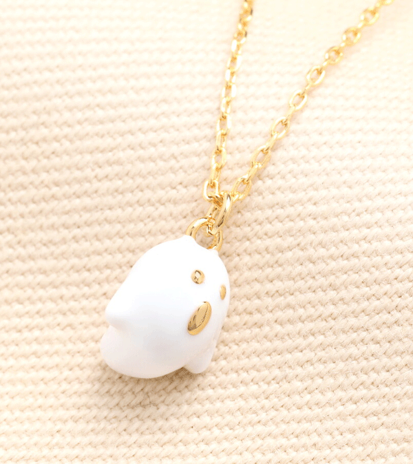 Enamel Ghost Pendant Necklace in Gold