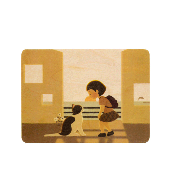 Girl and Cat Mini Wooden Card by WOODHI