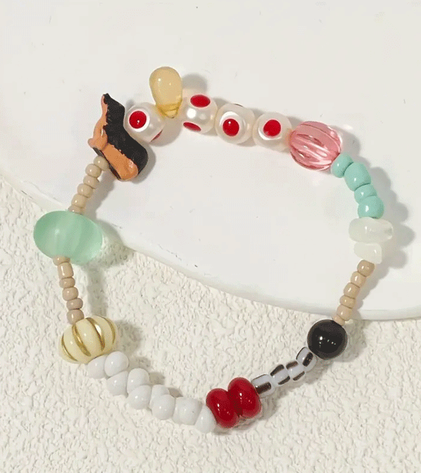 Glass Bead Elasticated Sausage Dog Bracelet