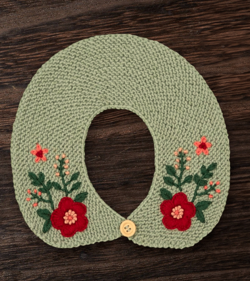 Green Embroidered Handknitted Collar by RKO