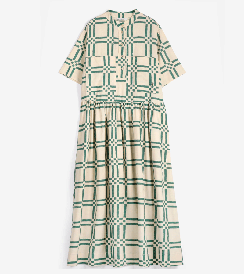 Squares all over Poplin Midi Dress by Bobo Choses