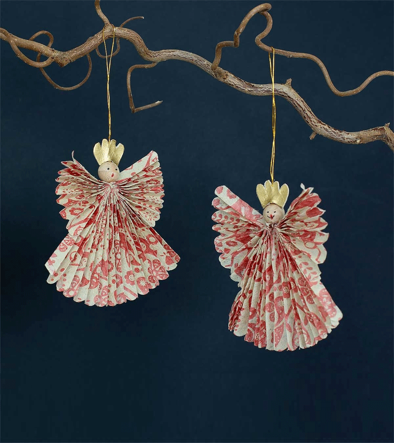 Set of 2 Greta Folded Paper Angels Decorations by AfroArt