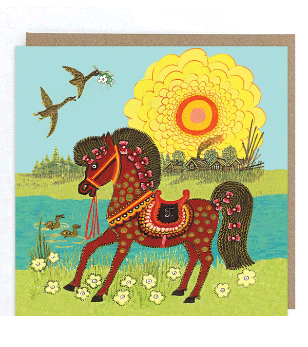 Horse in Sunshine Blue Greeting Card by Kapelki Art